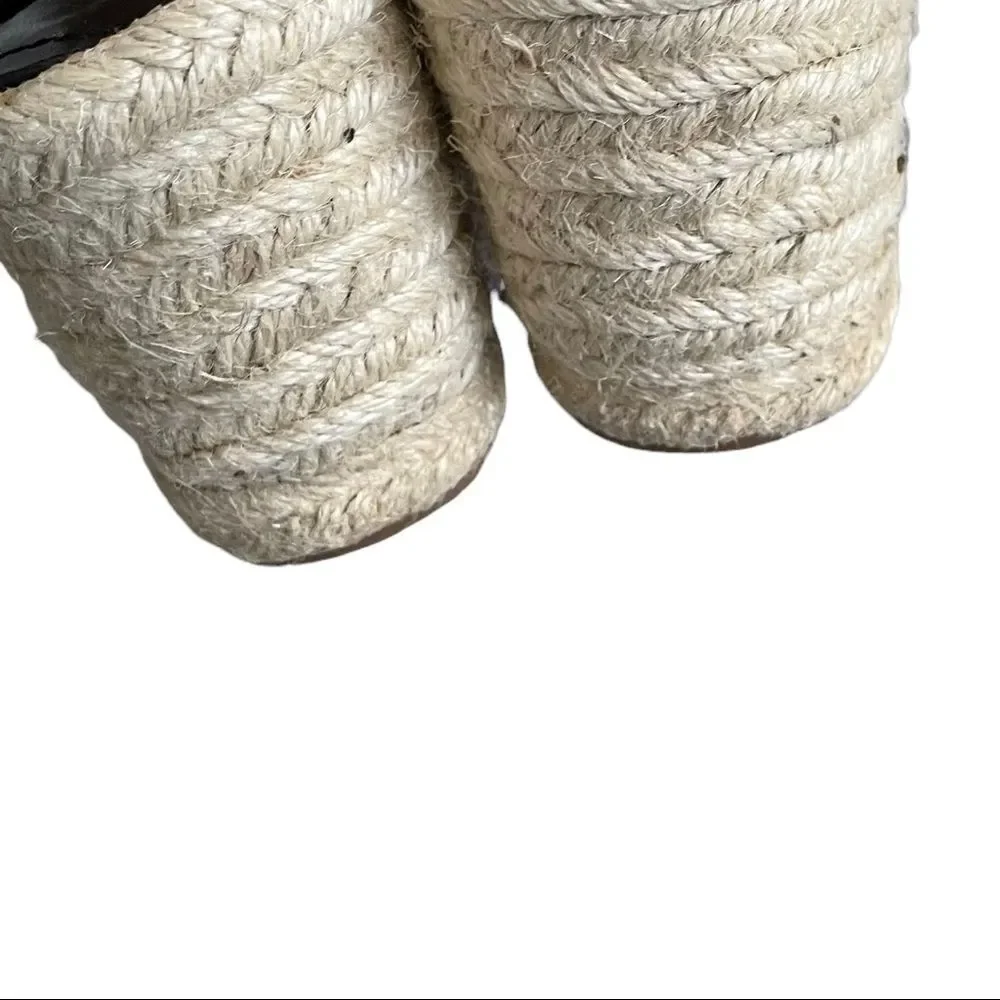 LAUREN RALPH LAUREN Black Linen Carlynda Wedge Espadrilles Sandals 8.5